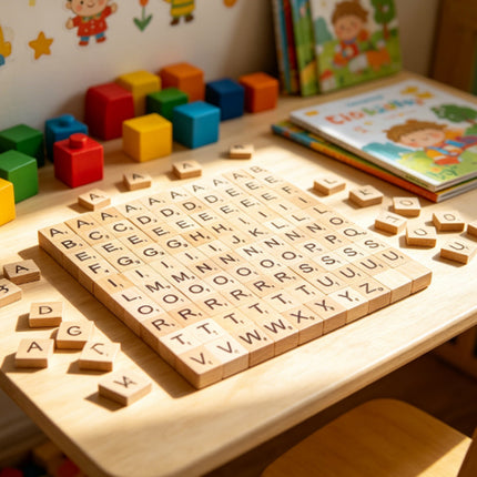 100 Wooden Craft Tiles with Black Letters & Numbers for DIY Projects
