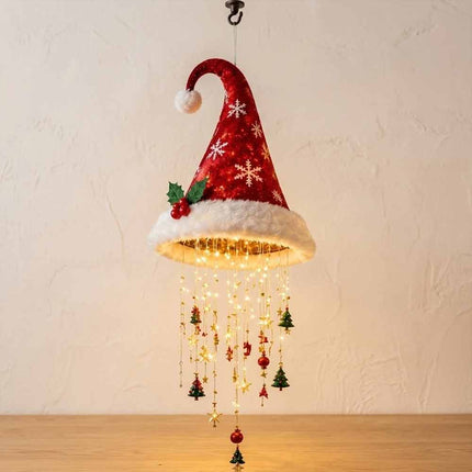 Lighted Santa Hat Chandelier Hanging Decor with Glowing Star Tassel