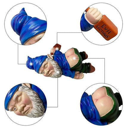 Funny Drunk Dwarf Garden Gnome Statue Rude Passed Out Patio Ornament