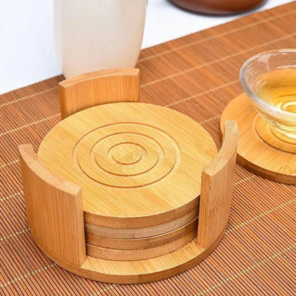Drink Coasters Set of 6, Natural Bamboo Round Coaster Tea Coffee Cup Mat