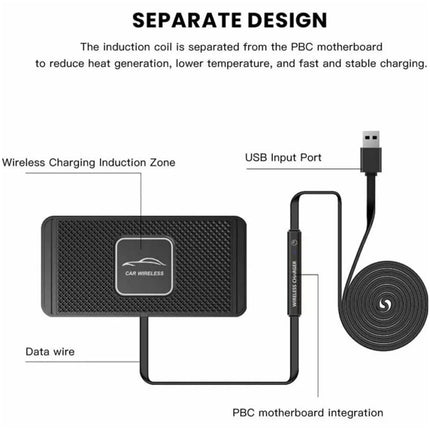 Wireless Car Charger Mat Non Slip Fast Charging Pad with 1M Cable Smartphone