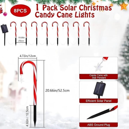 5IN1 Red Solar Christmas LED Lights Candy Cane Path Garden Decor