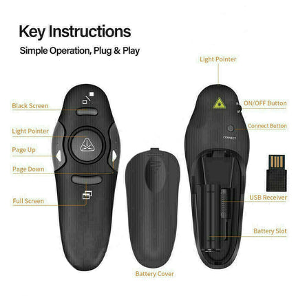 Wireless Presentation Remote with Laser Pointer & Mouse Clicker Control