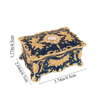 Retro Blue Jewelry Box Trinket Organizer, Alloy Ring Necklace Storage Box