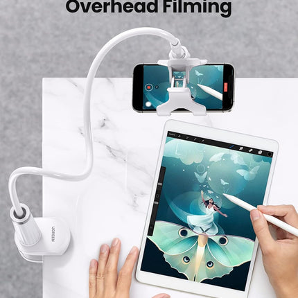 UGREEN Adjustable Bed Phone Holder, Overhead Clamp Long Arm for 4-7.2" Devices