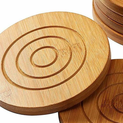 Drink Coasters Set of 6, Natural Bamboo Round Coaster Tea Coffee Cup Mat