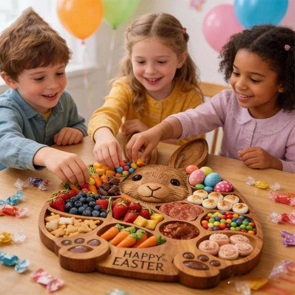 Wooden Easter Bunny Cold Dishes Board 14"x14", Easy Clean Kitchen Tool