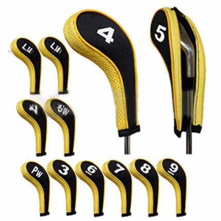 12 Pack Golf Iron Head Covers, Neoprene Long Neck Zipper 3-9 A SW PW LW