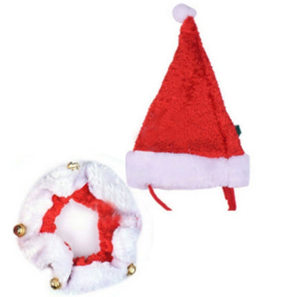 2PC Santa Dog Cat Puppy Hat & Collar Set Christmas Pet Dress Up Outfit