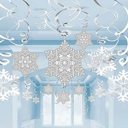 35Pcs Snowflake Swirls Christmas Foil Hanging Ceiling Decor Set Gift