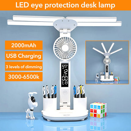 4-in-1 LED Desk Lamp with Fan, Dimmable Reading Light & Night Lamp