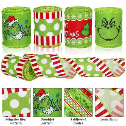 4 Rolls 6 Yards Christmas Green Craft Ribbon Decoration Wrapping Ribbon