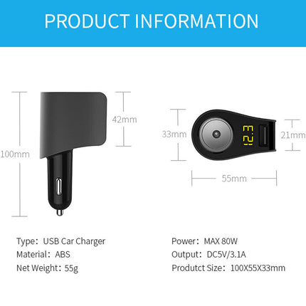Universal Dual USB Car Charger Fast Charge 3.1A Cigarette Adapter