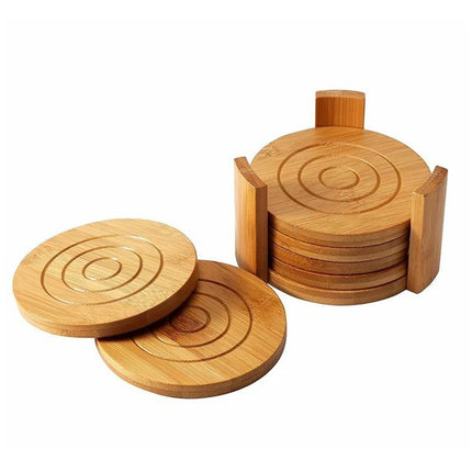 Drink Coasters Set of 6, Natural Bamboo Round Coaster Tea Coffee Cup Mat