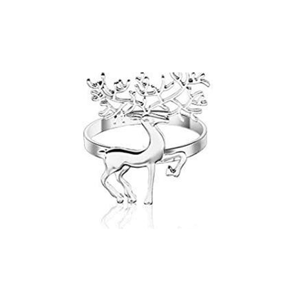 6X Silver Deer Christmas Napkin Rings Alloy Reindeer Napkin Holders