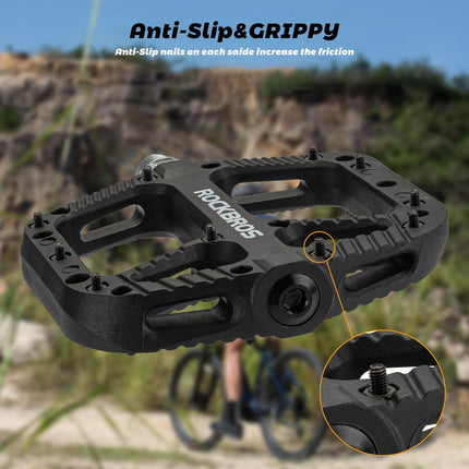 ROCKBROS Nylon Composite MTB Pedals, 9/16" Bearing, Wide Flat Platform