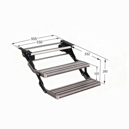 12V Electric Double Aluminium Caravan RV Step - Silver Pull-Out Drop-Down Model