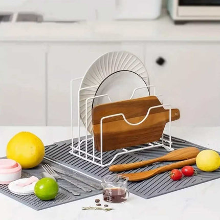 Kitchen Silicone Dish Drying Mat, Grey Draining Tray for Sink