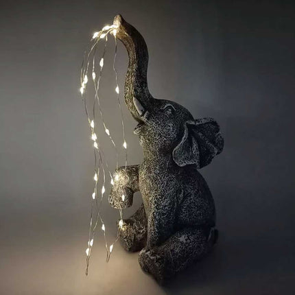 Solar Powered Elephant Statue Resin Garden Light Patio Decor