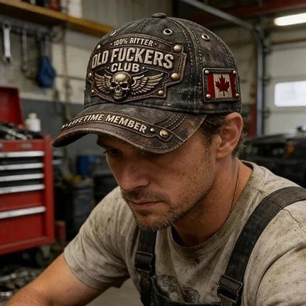 Adjustable Old F*ckers Club Cap, Distressed Vintage Hat with 3D Design
