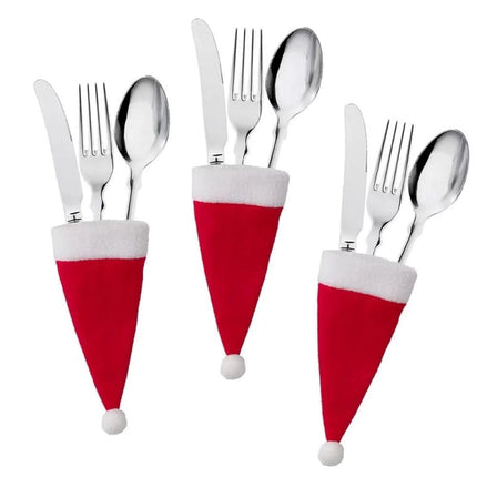 10PCS Red Hat Santa Cutlery Bags Xmas Knife Fork Holder Decoration