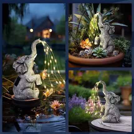Solar Powered Elephant Statue Resin Garden Light Patio Decor