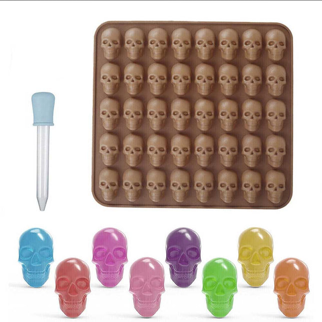 40 Cavity Silicone Halloween Skull Gummy Candy Jelly Mold Ice Tray