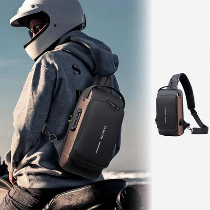 Men's Anti-Theft Lock Crossbody Shoulder Sling Bag Chest Bag USB Port