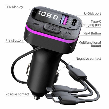 Car Bluetooth FM Transmitter USB Type C Fast Charger Hands Free Adapter