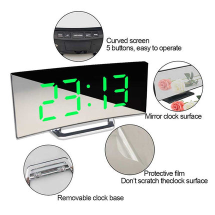 7 Inch Curved LED Digital Alarm Clock Dimmable Electronic Desktop Clock