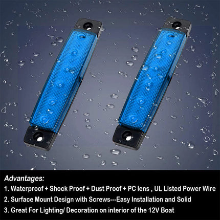 10Pcs Marine Boat 6LED Deck Courtesy Lights Waterproof Blue Stern Transom