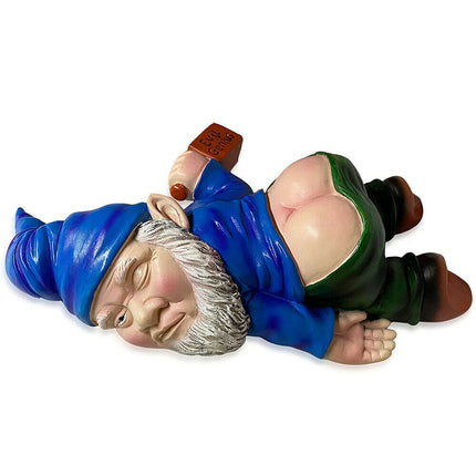 Funny Drunk Dwarf Garden Gnome Statue Rude Passed Out Patio Ornament