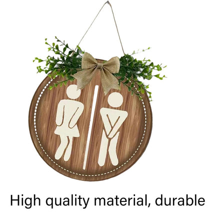 Wooden Toilet Sign Round Hanging Bathroom Door Plaque Wall Decor 23cm