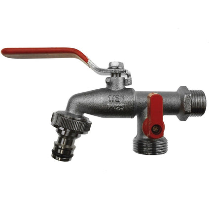High Quality 1/2" BSP Double Outlet Garden Tap Brass Nickel Plated Automatic