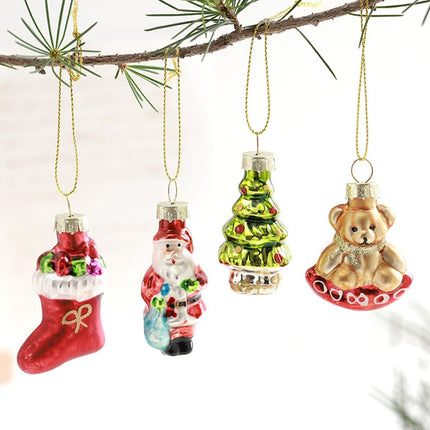 Retro Glass Christmas Tree Hanging Decorations Set of 6 Nostalgic