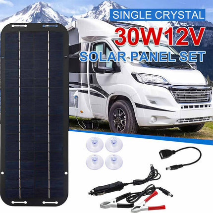 Portable 12V 30W Solar Panel Trickle Battery Charger Waterproof Boat