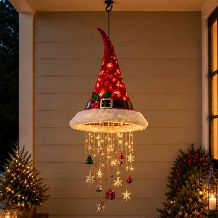 Lighted Santa Hat Chandelier Hanging Decor with Glowing Star Tassel