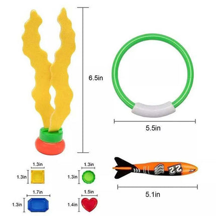 19pcs Kids Underwater Diving Toy Set, Swimming Pool Dive Rings & Seaweeds