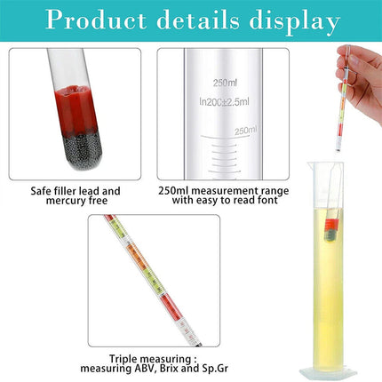 Home Brew Wine Hydrometer Set – Triple Scale Alcohol Tester & Test Jar