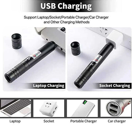 Red Aluminium Green Beam Laser Pointer USB Rechargeable 532nm