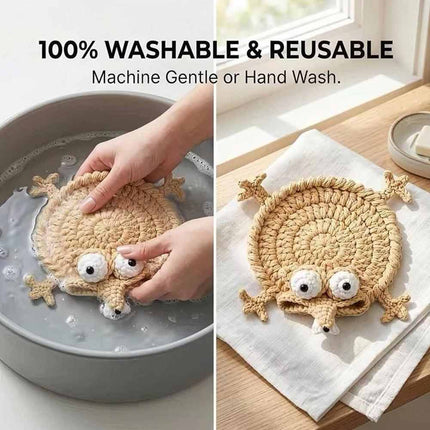 Handmade Crochet 3D Animal Coaster, Cute Knitted Mug Rug Round Drink Mat