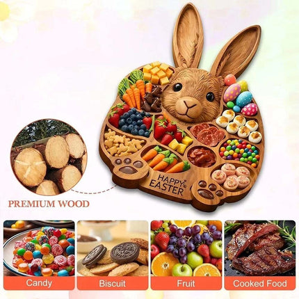 Wooden Easter Bunny Cold Dishes Board 14"x14", Easy Clean Kitchen Tool