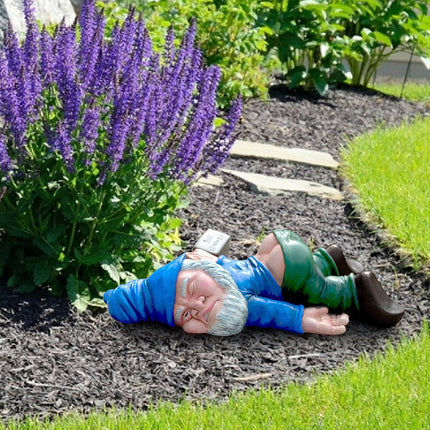 Funny Drunk Dwarf Garden Gnome Statue Rude Passed Out Patio Ornament