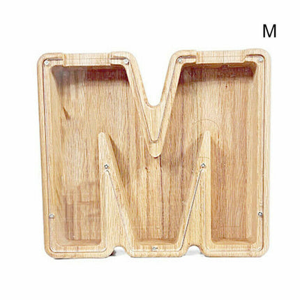 Wooden Piggy Bank, Funny Letter Coin Money Box for Kids & Adults Gift
