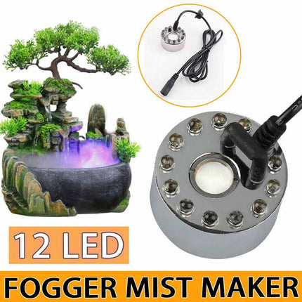 12 LED Fogger Mist Maker Fountain Mister Air Humidifier Fish Aquarium Rockery