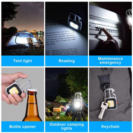 1x USB Rechargeable LED COB Work Light Mini Magnetic Keychain Torch Lamp