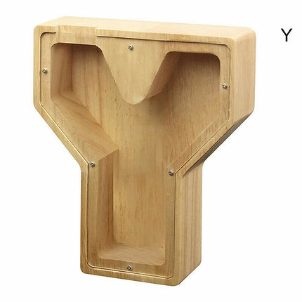 Wooden Piggy Bank, Funny Letter Coin Money Box for Kids & Adults Gift