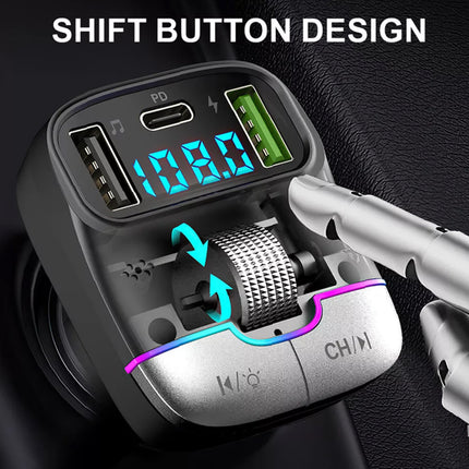 Bluetooth 5.3 Car FM Transmitter Wireless USB PD Fast Charger MP3 Player