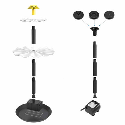 3-Tier Solar Bird Bath Fountain with Pump and Solar Panel for Garden
