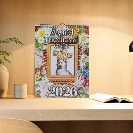 2026 Weird Medieval Cats Wall Calendar Monthly Planner Art Gag Gift